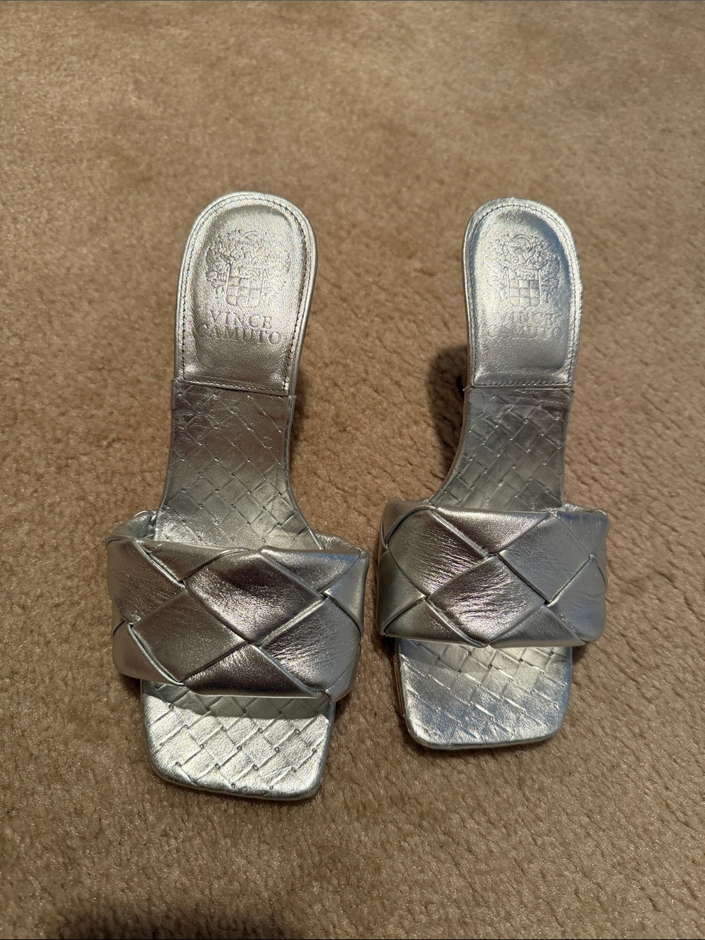 Vince Camuto Metallic Silver Braided Slide Mules